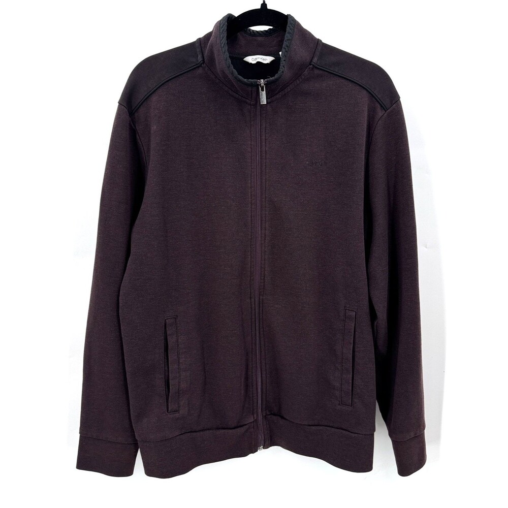 Calvin Klein Jacket Men L Maroon Full Zip Track Jacket Mock Neck Casual Sporty